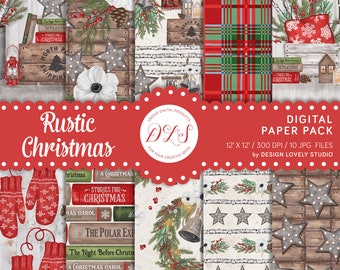 Natale sfondo digitale, digitale carta di Natale, Natale rustico sfondo digitale, Natale Scrapbook Kit, Natale carta digitale, DP135