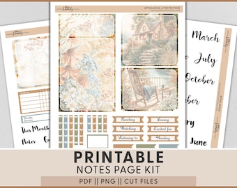 Fall Mountain Printable Planner Stickers, Erin Condren Notes Page Kit, Hiking Adventure, Cozy Cabin, ECN320