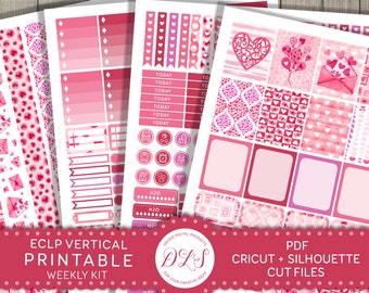 February Planner Stickers, ECLP Vertical Stickers, Valentines Stickers for Erin Condren Planner, Printable Weekly Planner Kit, VS123