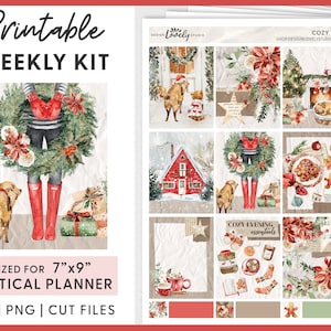 Kerstplannerstickers, afdrukbare plannerstickers, decemberplannerafdrukbaar, wekelijkse stickerskit, verticale plannerstickers, VS219