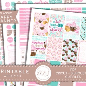 Druckbare glücklich Planner wöchentliche Aufkleber Kit, Bäckerei-Sticker, Cupcake-Sticker, keine Leerzeichen-Kit, schneiden Dateien, HP140