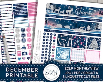 Kit mensual de diciembre para Erin Condren, pegatinas de planificador mensual de diciembre, Navidad organizador Kit, diciembre para imprimir, pegatinas, MV113 del brillo