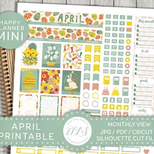Páscoa Mini Happy Planner, April Mini Happy Planner, Kit de visualização mensal de abril para impressão, download digital instantâneo, Mambi PDF, MM105