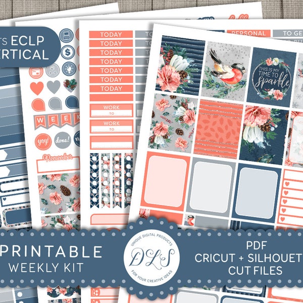 Printable Winter Planner Stickers, Winter Weekly Planner Stickers Kit, fits Erin Condren Vertical, January Weekly Kit, ECLP Printable, VS138