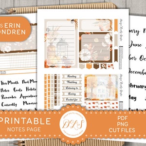 Oktober notities pagina stickers, afdrukbare planner stickers, erin Condren notitie pagina stickers, oktober stickers, herfst stickers kit, ECN209