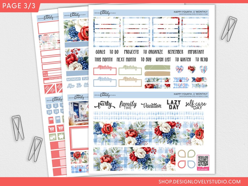 July Monthly Kit – 4th of July Printable Planner Stickers for Erin ...