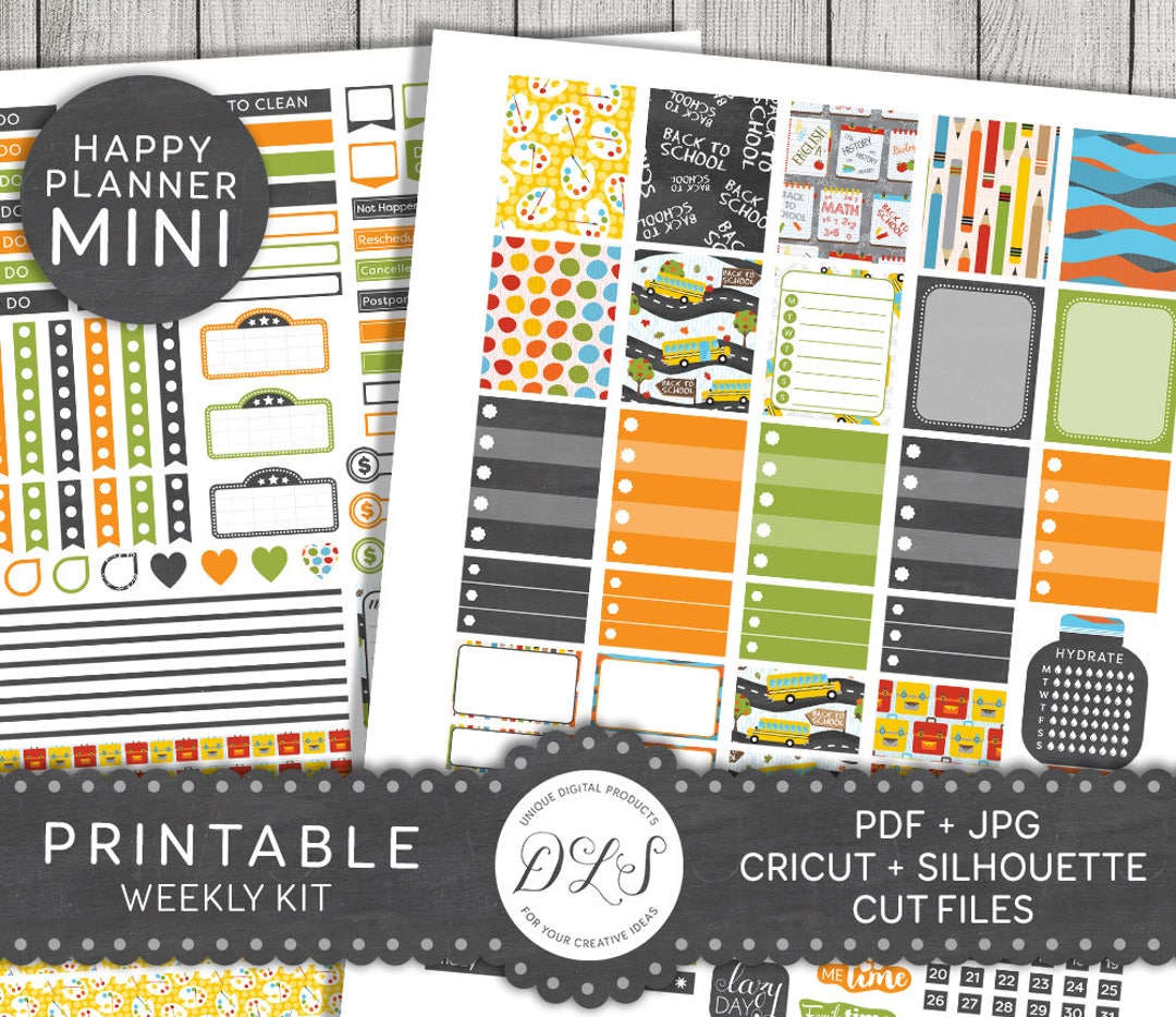 Back to School Printable Stickers, Back to School Planner Kit, Mini ...