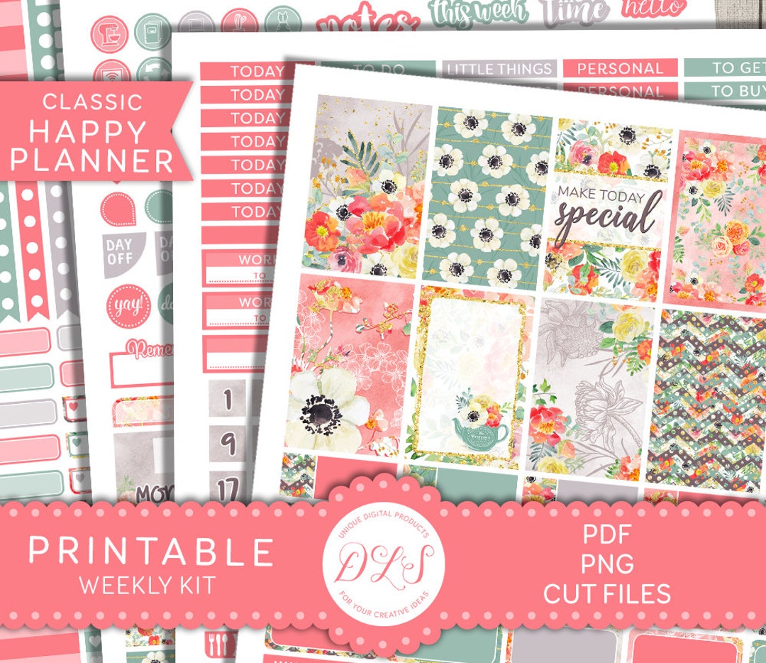 PRINTABLE Happy Planner Stickers, Weekly Stickers Kit, Floral Planner ...