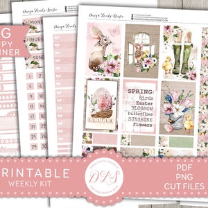 Easter Planner Stickers, Big Happy Planner Weekly Stickers Kit, Spring Planner Stickers, Bunny Planner Stickers, Cut Files, BW169
