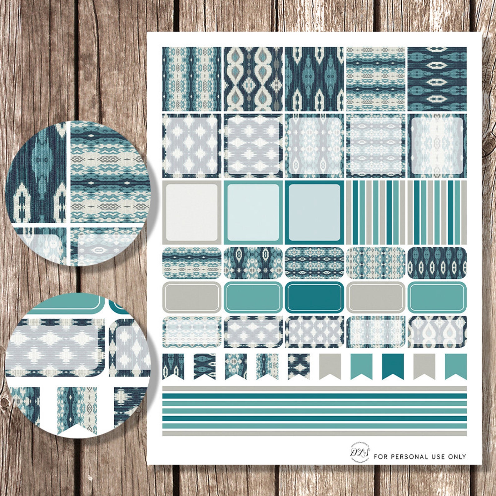 HORIZONTAL Printable Weekly Sticker Set for ECLP Blue Teal | Etsy