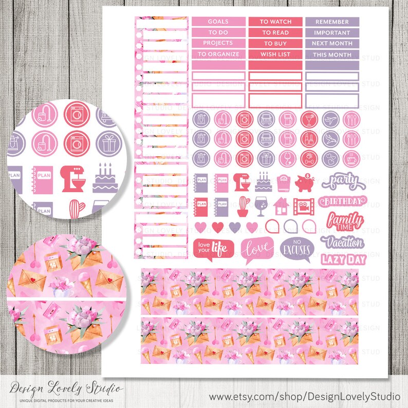Printable FEBRUARY Planner Stickers, February Monthly Stickers Kit, for ...