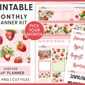 Strawberries Monthly Planner Stickers, May Stickers Kit, June Planner Stickers, Printable Planner Stickers, Spring, Summer, Berries, MV225
