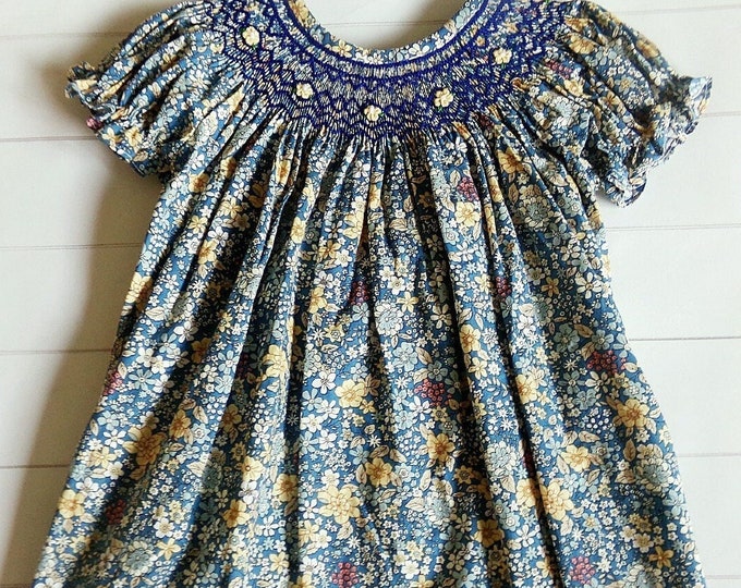 Delaney Blue Gingham Smocked Mallard Duck Bishop Dress