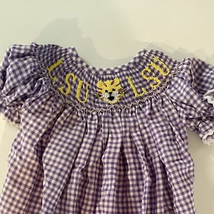 Collegiate/Tigers/Football/ Louisiana/LSU hand smocked bishop dress for Toddlers