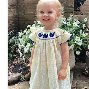Yellow smocked dress, Smocked Whale Dress, hand smock dress, Summer Smock Dress, Butterfly sleeve smock dress