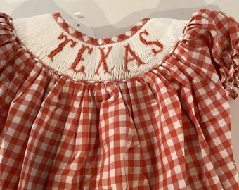 Collegiate/Texas/Football/ Longhorns / University of Texas hand smocked bishop dress for Toddlers.I Have More on their way!!