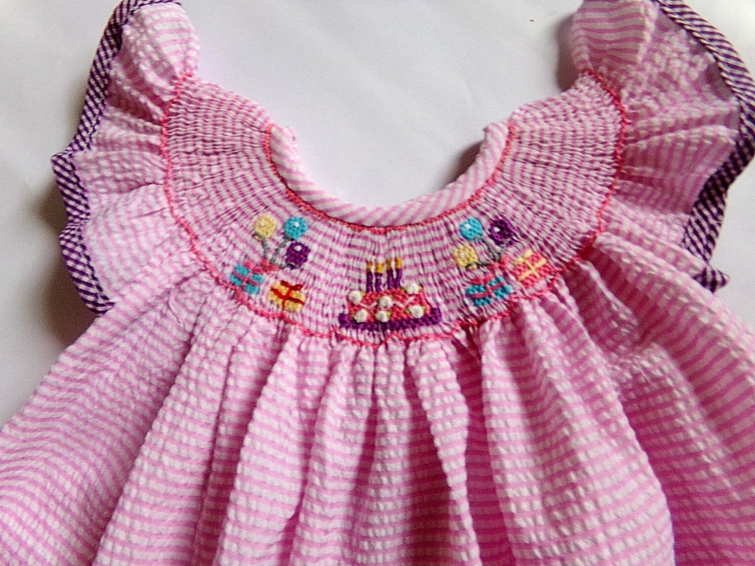 Petit Bebe Baby Girls Pink Gingham Smocked Birthday Dress main image 1