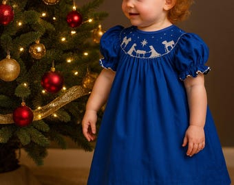 navy blue smocked nativity dress Navy Corduroy Smocked Collared Dress
