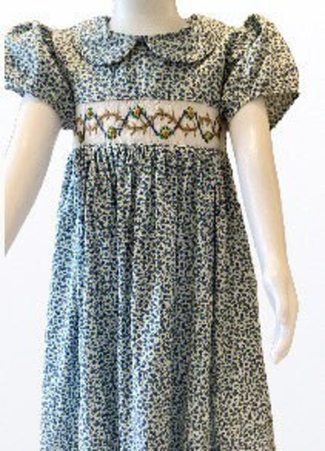 Petit Bebe Girls French Blue Floral Smocked Bodice Dress main image 1