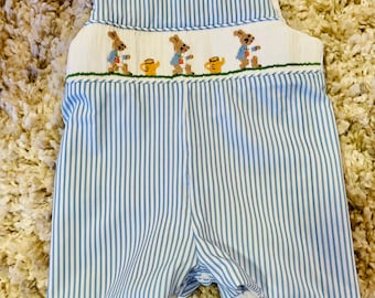 Toddler boys Jon Jon Smocked Easter bunny outfit . Hand smocked Easter outfit