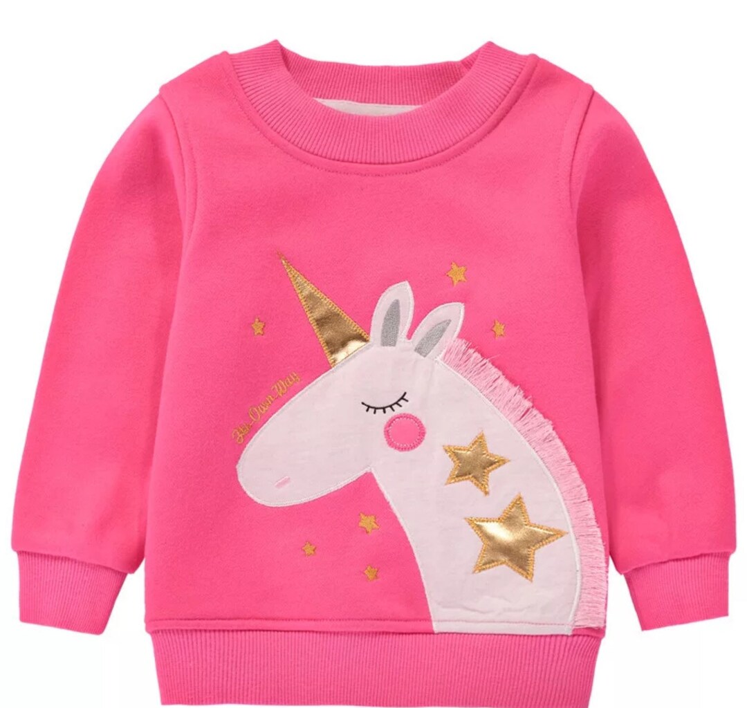 Unicorn Print Hooded Sweatshirt Pink main image 0