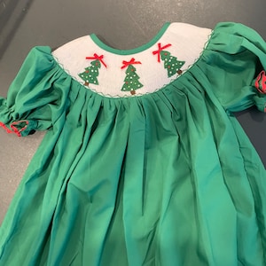 Hand Smocked green Christmas Tree dress!