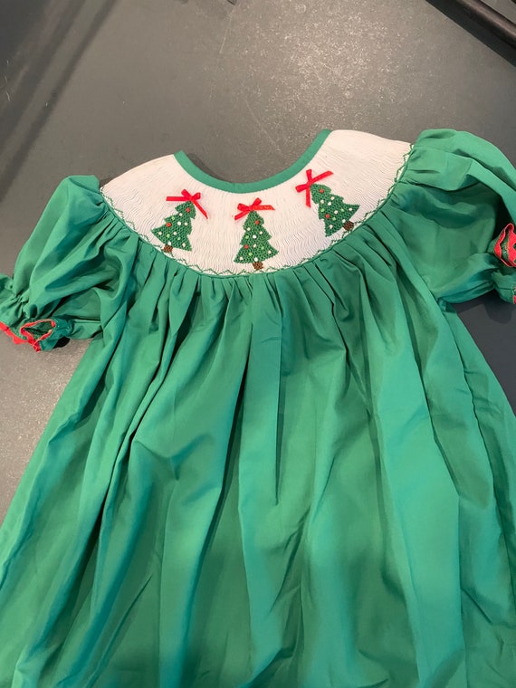 Hand Smocked green Christmas Tree dress!
