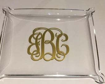 Personalized Acrylic Catch All Tray! The size is 9x7”. I will personalize free any name or initials. A great way to organize your jewelry.