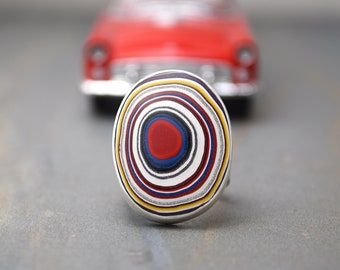 Fordite Ring, Size 8.5, Detroit Agate, Modern Statement Jewelry, Genuine Fordite, Unique Ring, Sterling Silver, Handmade Artisan Ring