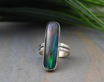 Aurora Opal Ring, Size 7., Statement Ring, Modern Design, Unique Ring, Sterling Silver, Contemporary Ring, Handmade Artisan Jewelry