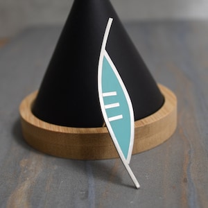 Modern Resin Brooch, Contemporary Design, Sterling Silver, Aqua Blue Color, Handmade Artisan Brooch