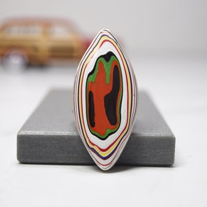 Fordite-statementring: handgemaakte Detroit-agaat sterlingzilver, maat 8