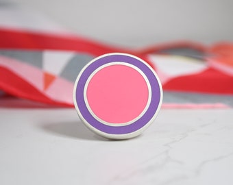 Resin Ring, Size 8, Circular Shaped Design, Sterling Silver And Resin, Magenta And Violet Colors, Modernist Ring, Statement Ring, Handmade