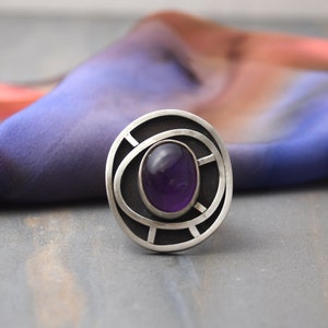 Prosperity Ring, Size 8, Amethyst Statement Ring, Adjustable Band, Sterling Silver, Handmade Modern Statement Ring, USPS PRIORTY MAIL