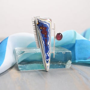 Fordite Brooch, Contemporary Design, Genuine Fordite, Modern Themed Brooch, Garnet, Sterling Silver, Handmade Jewelry, Detroit Agate
