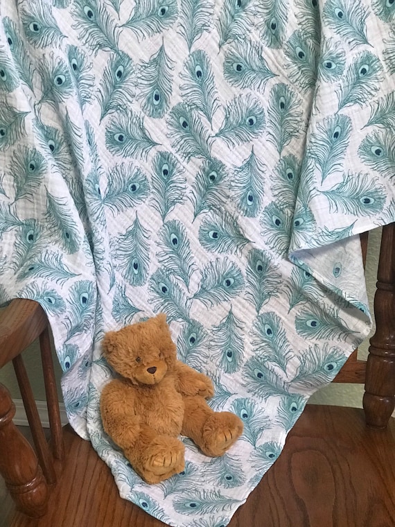 Muslin Baby Swaddle Peacock Feathers Double Gauze 100 Cotton