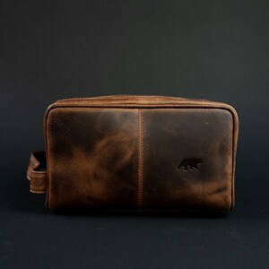 Buffalo Leather Dopp Bag Dark Walnut