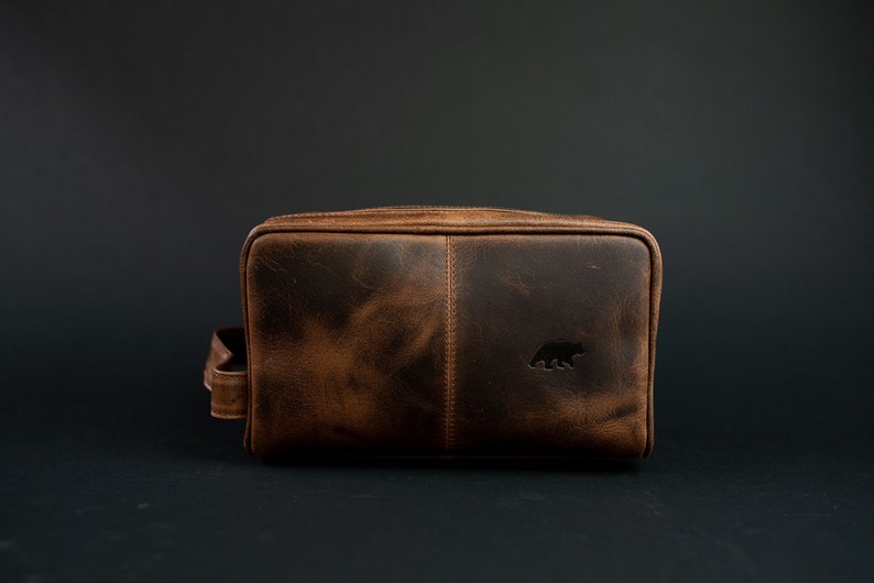 Buffalo Leather Dopp Bag Dark Walnut