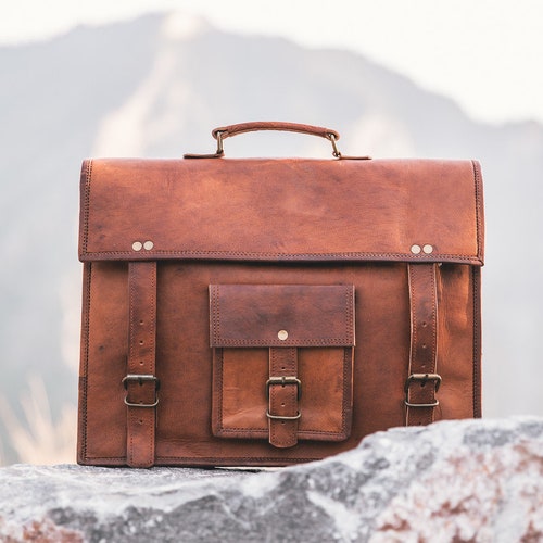 Leather Satchel Briefcase Laptop Portfolio Messenger Bag - Etsy