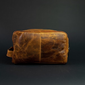 Buffalo Leather Dopp Bag Antique Brown