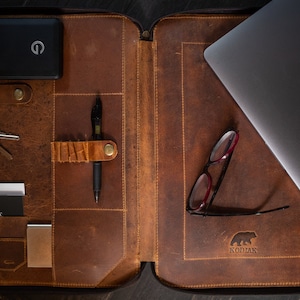 13 Buffalo Leather Laptop / Document Portfolio Antique Brown