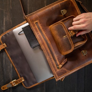 Buffalo Leather Briefcase Antique Brown