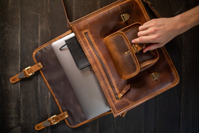 Buffalo Leather Briefcase Antique Brown