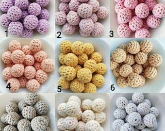 16MM - 5 crochet covered wooden balls- 5 crochet beads 16mm- 5 holz häkelperlen 16MM- 5 Boules en crochet 16mm