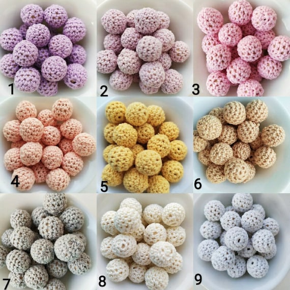 16MM - 5 bolas de madera cubierta de ganchillo- 5 crochet beads 16mm- 5 holz häkelperlen 16MM- 5 Boules en crochet 16mm
