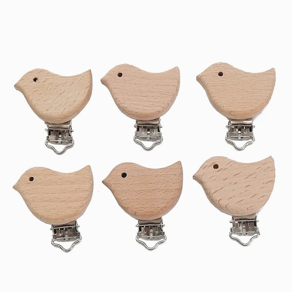 Beech wooden pacifier holder BIRD -beech wood pacifier clip -Buchenholz Schnullerkette -Clip sucette en bois de hêtre -Pacifier clip