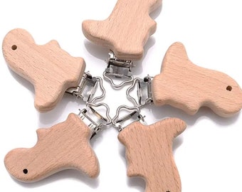 Buchenholz-Schnullerhalter DINO -Buchenholz-Schnullerclip -Buchenholz-Schnullerkette -Clip sucette en bois de hêtre -Paci-Clips -