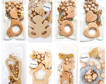 DIY Kit Beech wood pacifier clip -Beech wood pacifier clip -Buchenholz Schnullerkette -Clip sucette en bois de hêtre -Paci clips