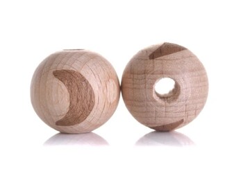 16MM - LUNA balls engraved beech wood - engraved beech wood heart beads - coeur boules en Bois d' hêtre - herz Buchenholzperlen