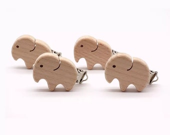 Beech wooden pacifier holder ELEPHANT -beech wood pacifier clip -Buchenholz Schnullerkette -Clip sucette en bois de hêtre -Pacifier clips